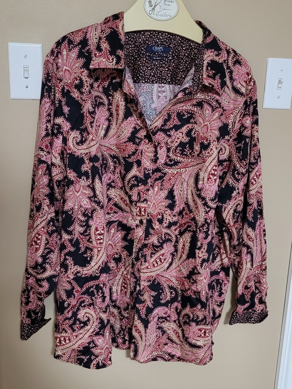 Chaps Black and Pink Paisley Button-Up Blouse